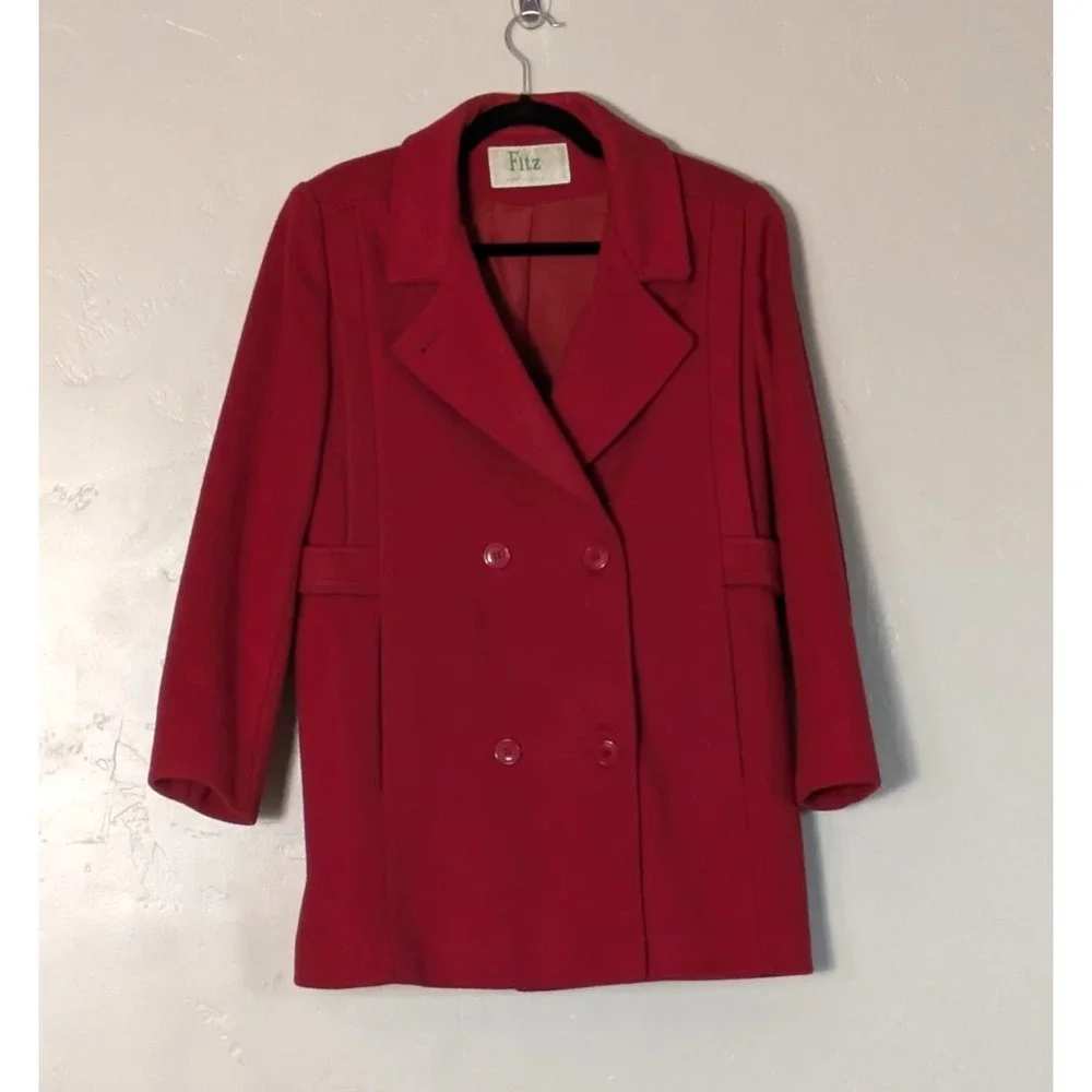 Fitz Vintage Red Wool Blazer Jacket Size 8 Double Breasted USA Made